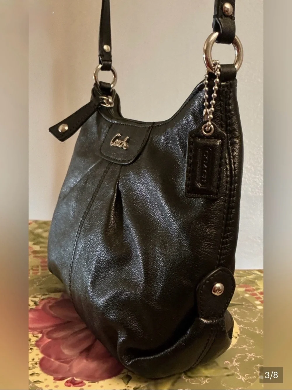 Coach Vintage Ashley EUC Black Leather Crossbody Bag, Purple Interior with COA - Picture 3 of 9